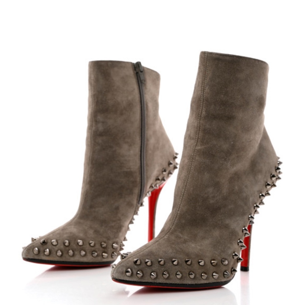 Studded High Heel Boots - Taupe